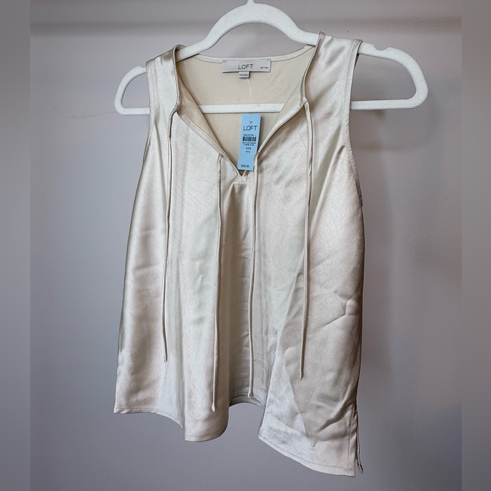 LOFT Satin V-Neck Drawstring Camisole in Cream